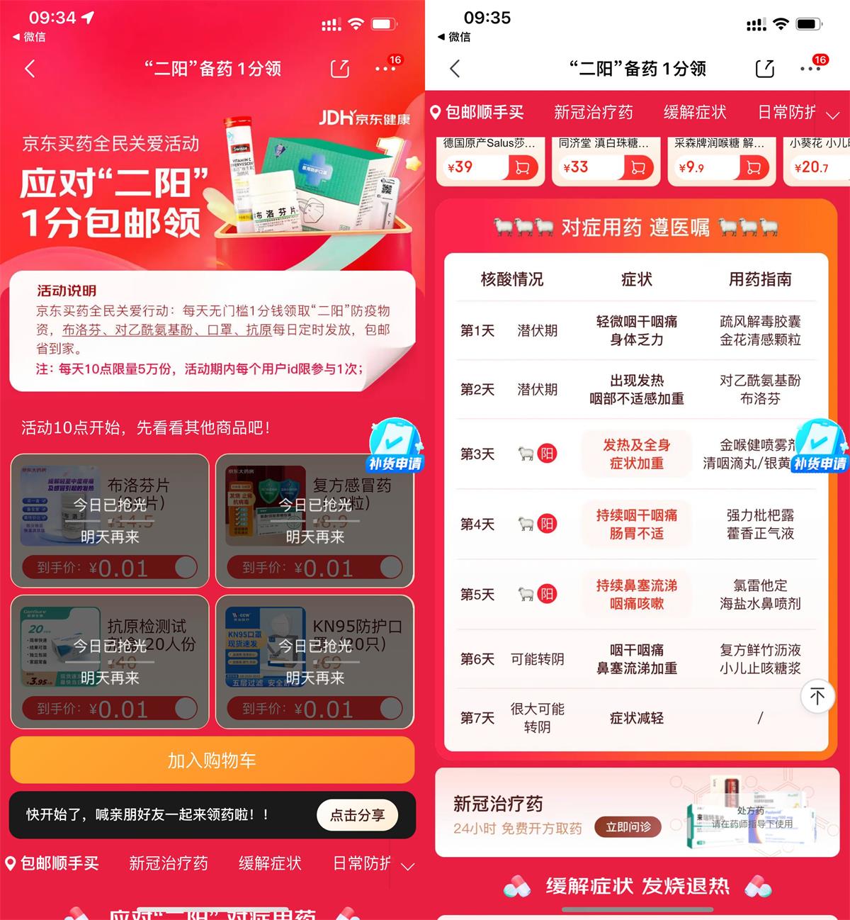 京东0.01元抢抗原或布洛芬片